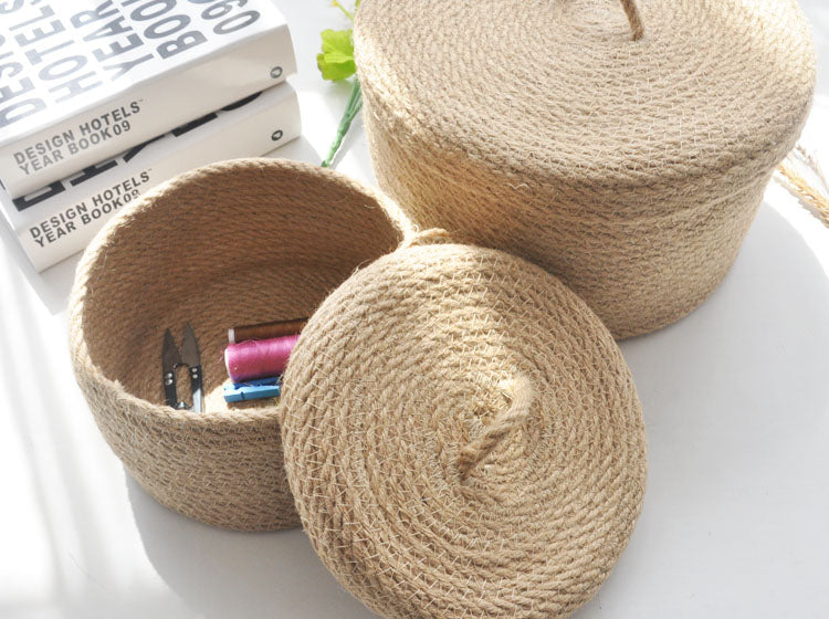 Japanese Linen Storage Basket with Lid