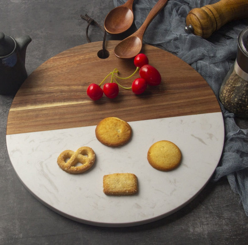 Round Marble & Rosewood Cutting Board
