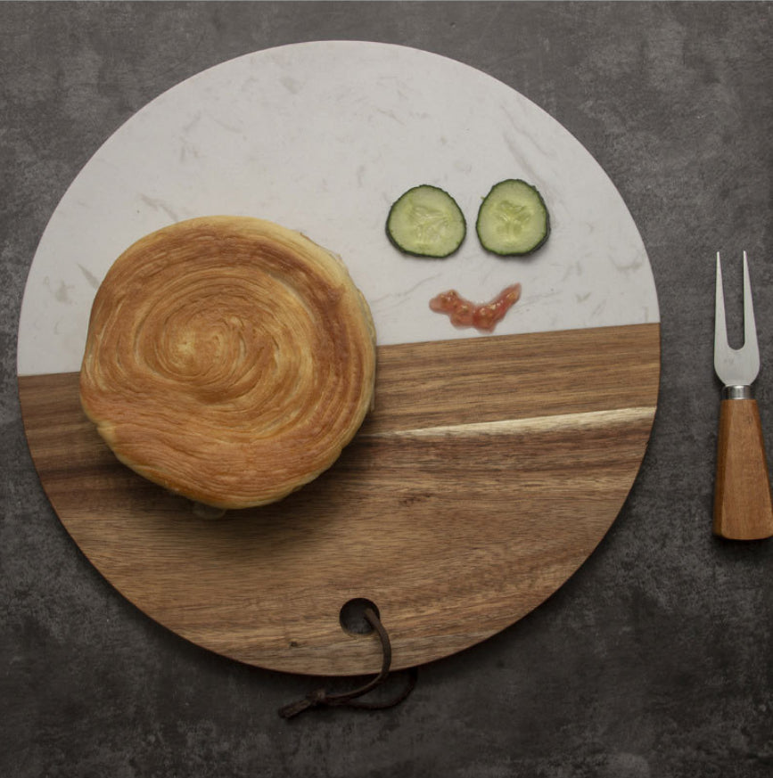 Round Marble & Rosewood Cutting Board
