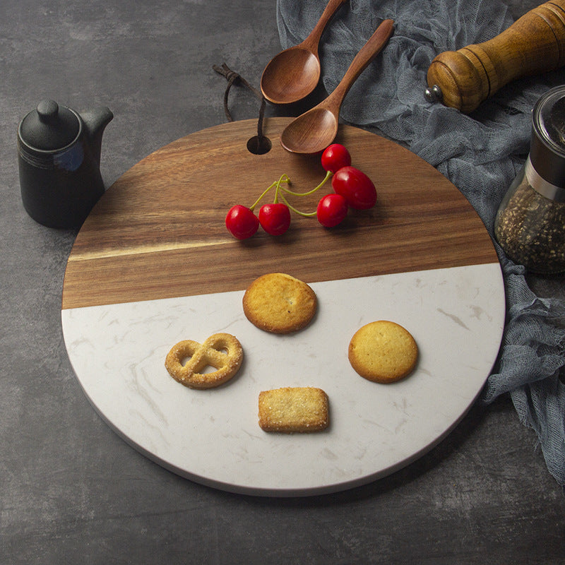 Round Marble & Rosewood Cutting Board